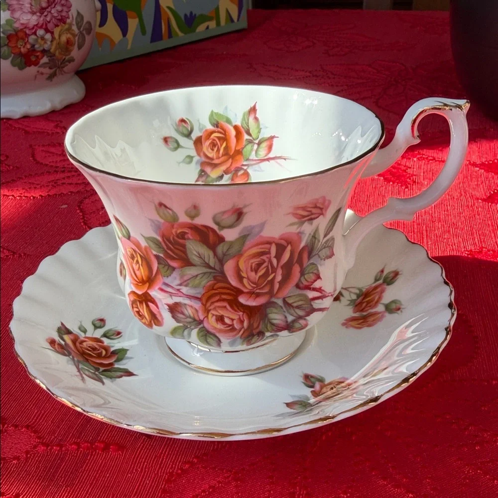 Vintage Royal Albert Centennial Rose bone china teacup and saucer set.